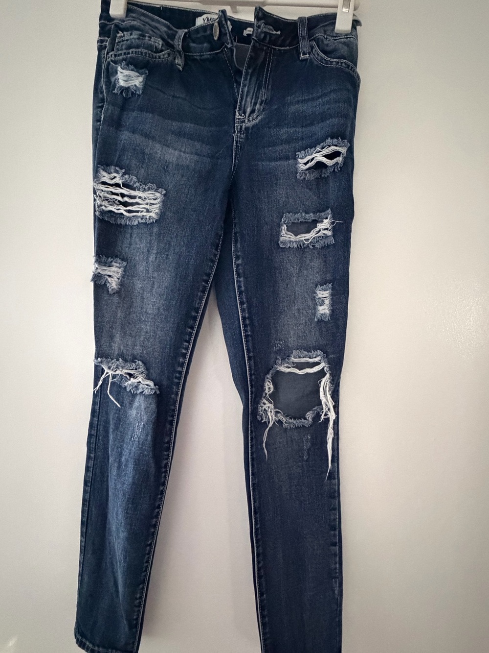 Distressed High-Rise Skinny Jeans - Dark Blue